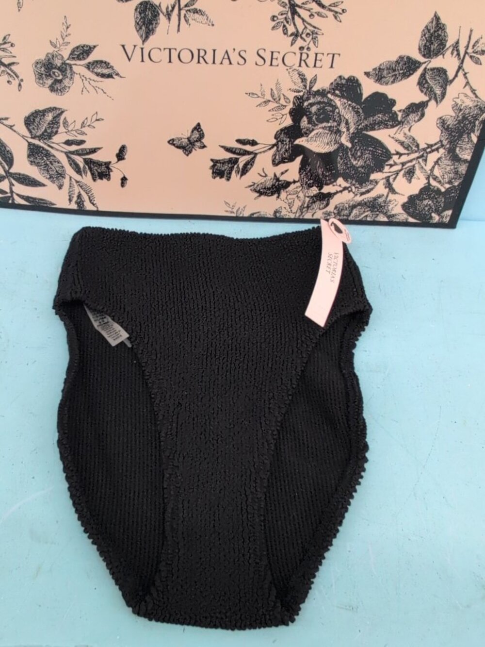 Victoria's Secret Swim Crinkle High Waist Full Coverage Bikini Bottom XS/S Black